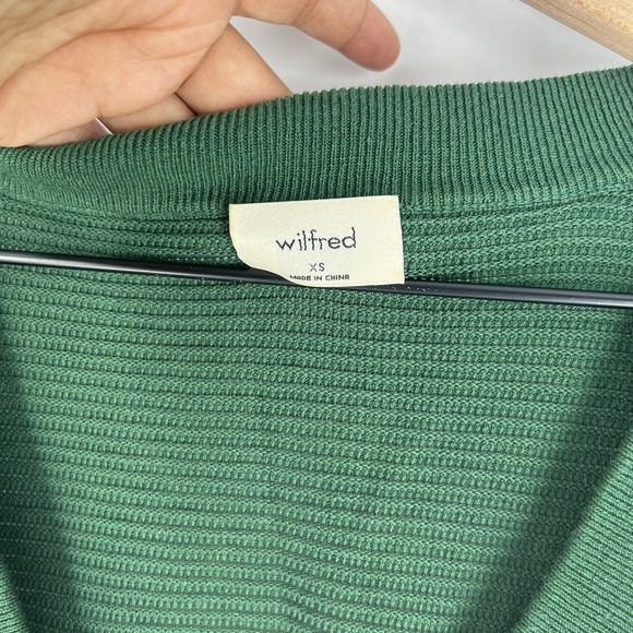 Aritzia Wilfred Womens Light Cropped Cardigan Size XS Green Linen Blend V-Neck - Picture 2 of 13